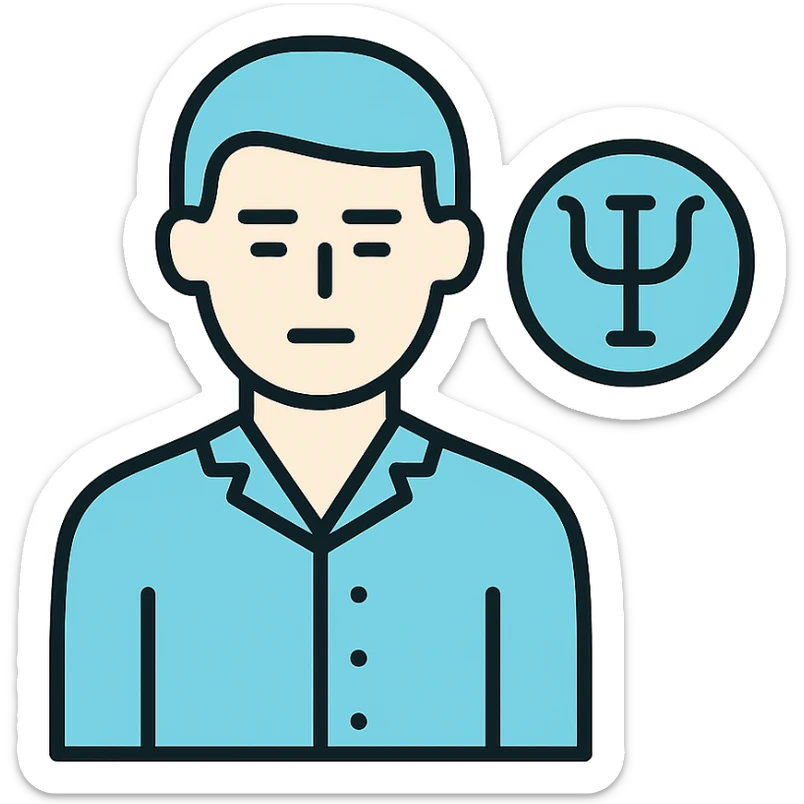 flat and professional Discord role icon for a psychiatric clinic patient, adult figure in #6fe8f3 pajamas, calm and neutral expression, no childish or playful elements sticker