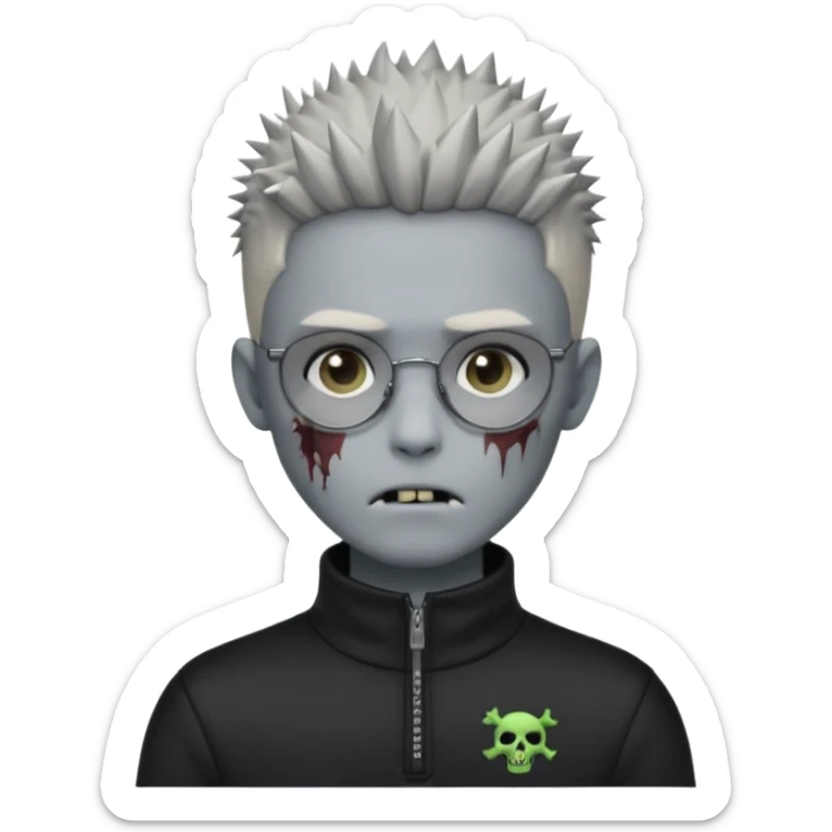 zombie boy with spiky emo hair and black quarter zip shirt and round  and glasses  sticker