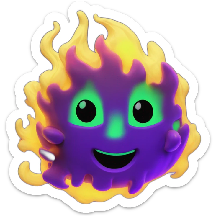 Fire Cyber emoji of a FUTURISTIC HIGHTECH 3D Fire colors Lemon green and purple neon Fire sticker
