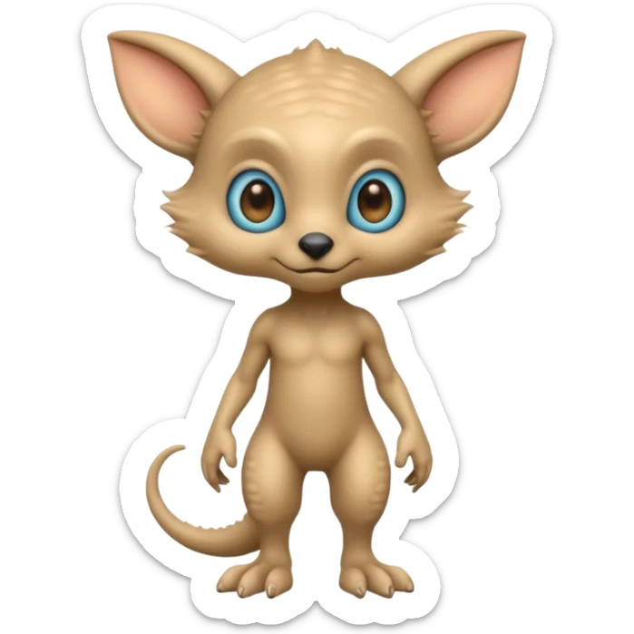 full body cute humanoid peacefull alien furry with 2 legs and eye stalks stands upright and looks intelligent ...wears clothing. not green..looks happy and cudly... has 3 eyes sticker