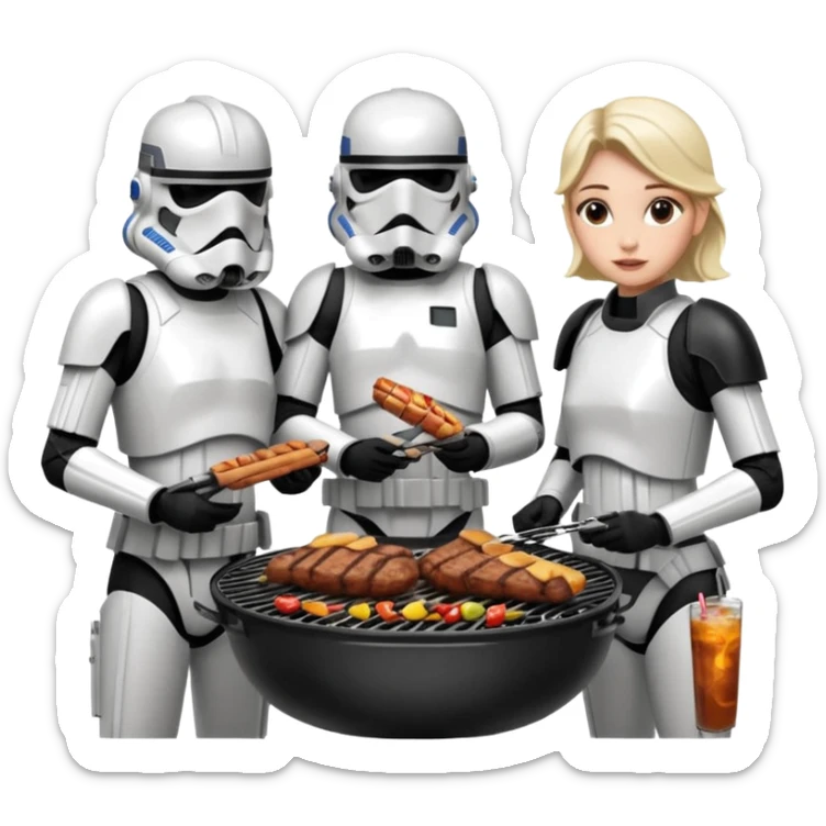 Stormtroopers enjoying a bbq and talking to hot Star Wars girls sticker