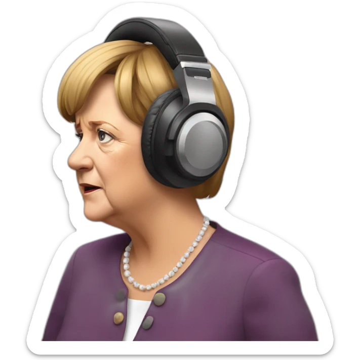 Angela Merkel listening to loud music on her headphones sticker