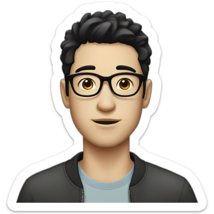 Boy with straight black hair white skin freckles and glasses sticker