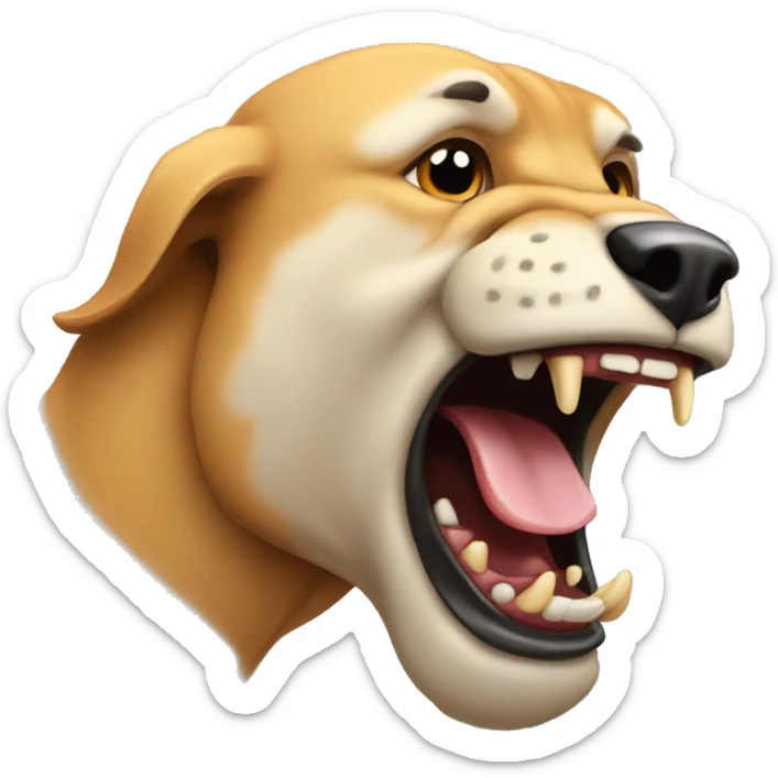 the mouth of an animal, in profile to the right side, an aggressive growl, saliva sticker