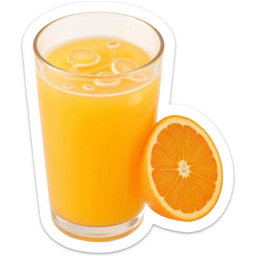 glass of orange juice with condensation, skeuomorphism icon style sticker
