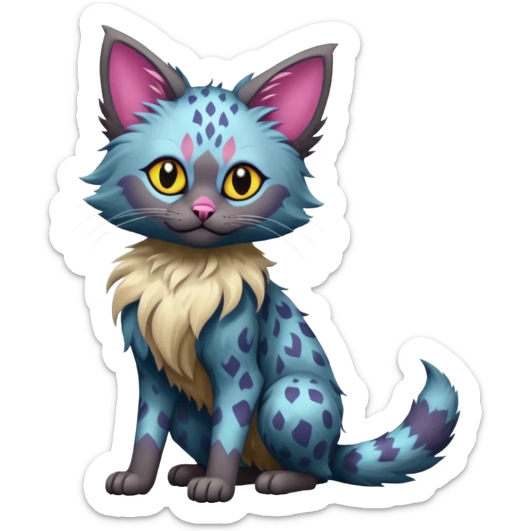 Colorful exotic Fantasy-Ragdoll-Fakémon-Lykoi-feline-hybrid (full body) sticker