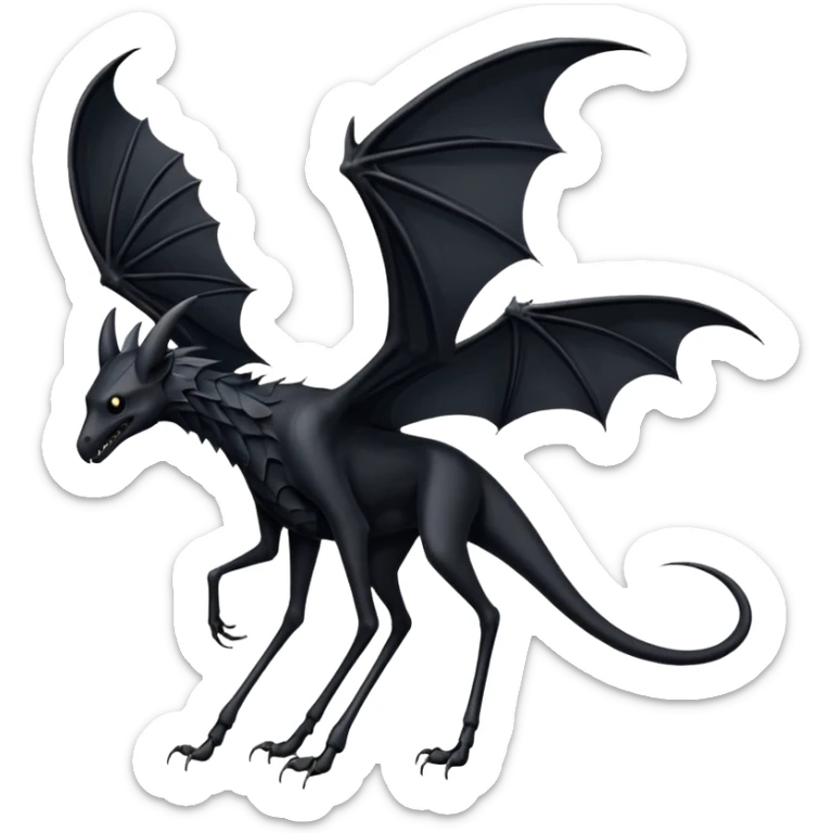 thestral: Winged horses visible only to those who have witnessed death and understand its significance. Can u make it thinner? Like an achal tekkine? Long legs, wings like from a bat sticker
