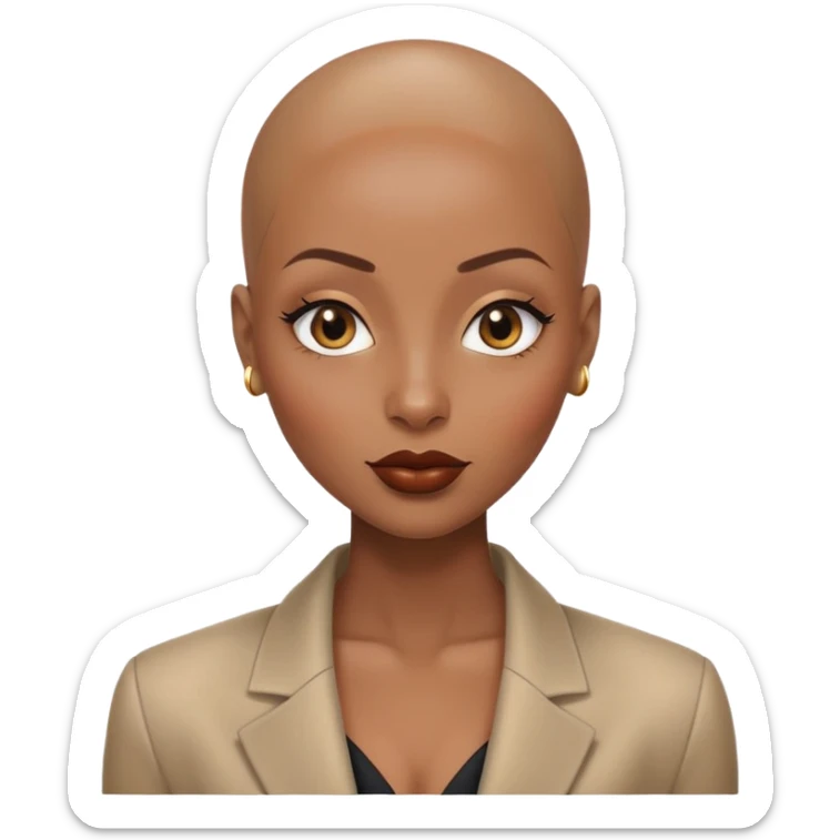 shiny skin wearing blazer Alluring black woman wide nose bald head big brown lips sticker