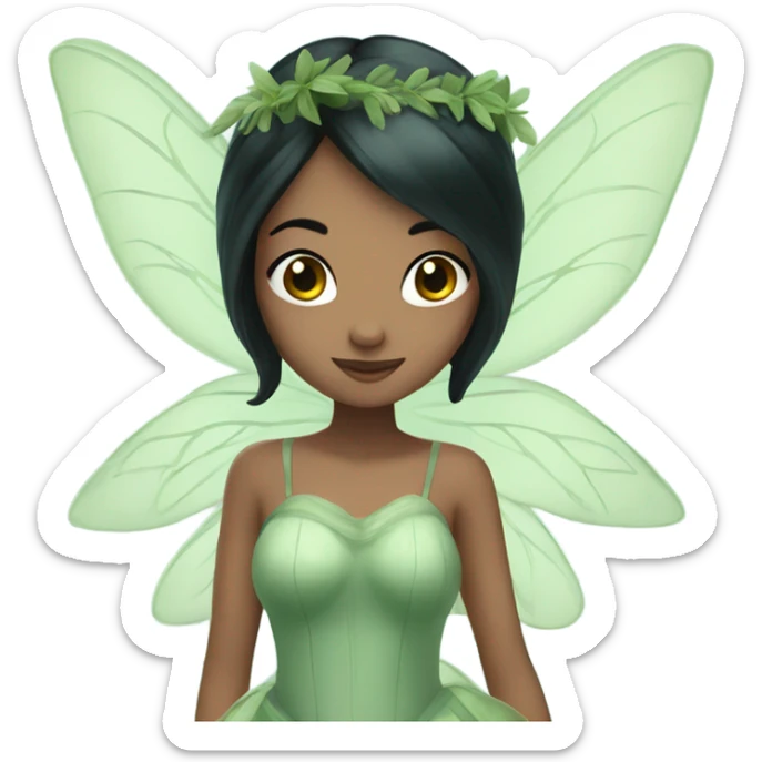 Pretty fairy with black hair with sage green fairy dress and wings  sticker