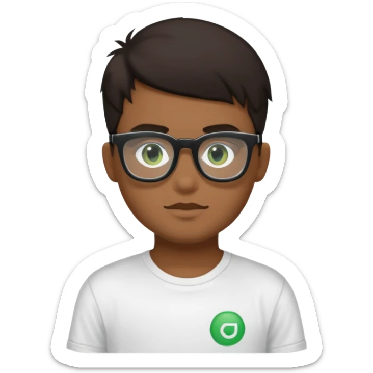 Garçon brun, des yeux verts foncés, un t shirt noir et des lunettes rectangulaires transparentes sticker