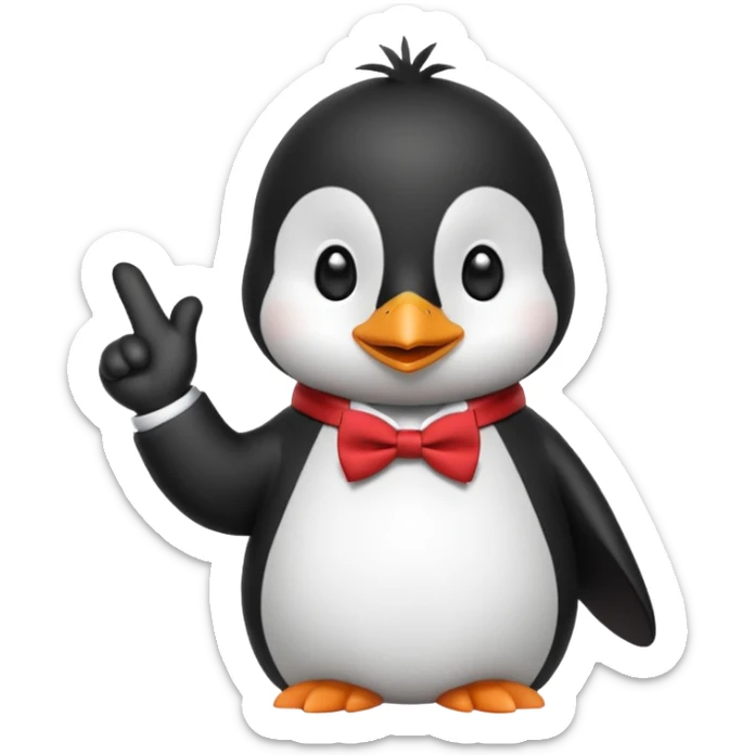 Un pinguino con una pajarita roja haciendo el gesto con la mano de cumplir una promesa sticker