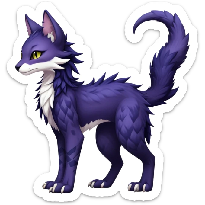 Kawaii dark edgy fantasy feline-vernid-sergal-fursona animal creature with a tufted tail full body with intricate markings  sticker
