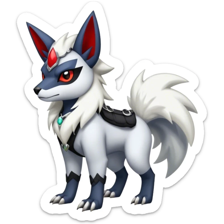 Edgy cool Absol-Zorua-Zangoose-Houndour-Poochyena-creature-hybrid full body, wearing accessories and apparels sticker