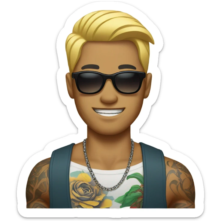 Tattooed Asian man with sunglasses and blonde hair sticker
