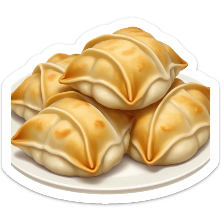 Gyoza Cinematic Realistic Gyoza Dish Emoji, depicted in a close-up view of 1 to 2 delicate dumplings with a crisp, golden exterior and savory filling, rendered with exquisite detail and dynamic lighting. sticker