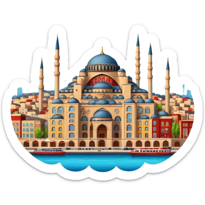 Cinematic Realistic Istanbul Pop Culture Emoji, depicted with a vibrant portrayal of the bustling cityscape rendered with lively textures and energetic, urban lighting. sticker