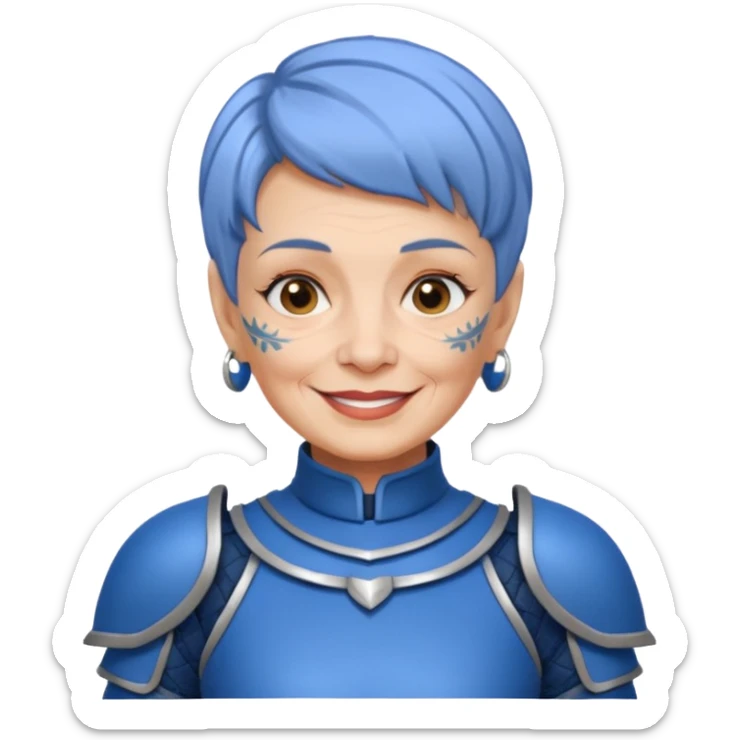 Elderly Tattooed Knights female, with short hair, blue armour sticker