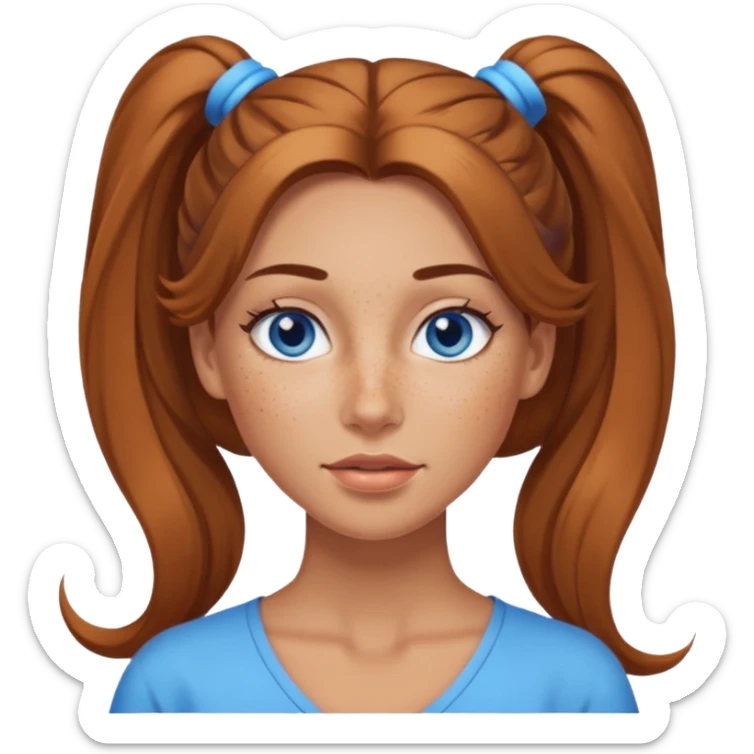 Attractive Woman with tan skin, blue eyes, wide face, freckles, and a long voluminous ponytail  sticker