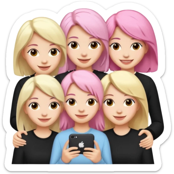 Girlfriend emoji - 5 white girlfriends, 1 with pale pink hair, 2 with black hair, 1 with medium blonde hair  sticker