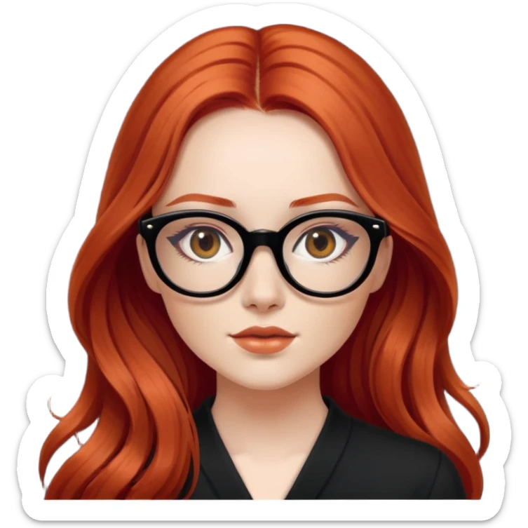 Captivating girl with long flowing red hair wearing black glasses sticker