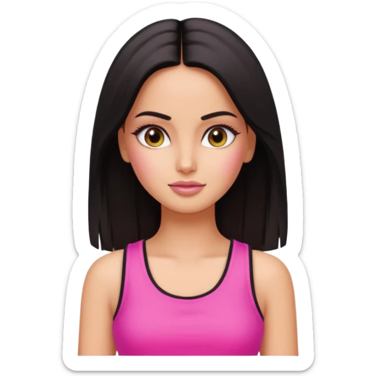 a pretty bratz emoji that looks like katrina kaif with straight side part hair wearing a neon pink sleeveless top
She should resemble Katrina Kaif. sticker