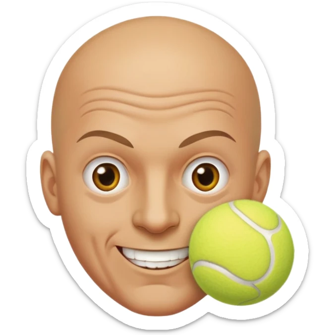a logo of a bald man with perverted eyes fucking a tennis ball with a smirk on his face sticker