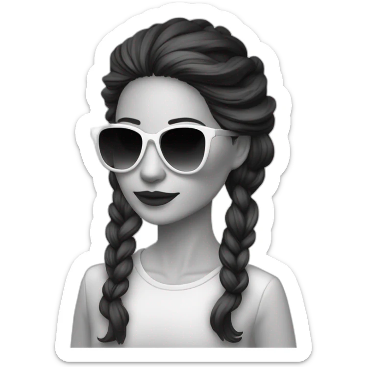 mujer piel blanca gafas pelo largo negro lacio con camarones en plato sticker