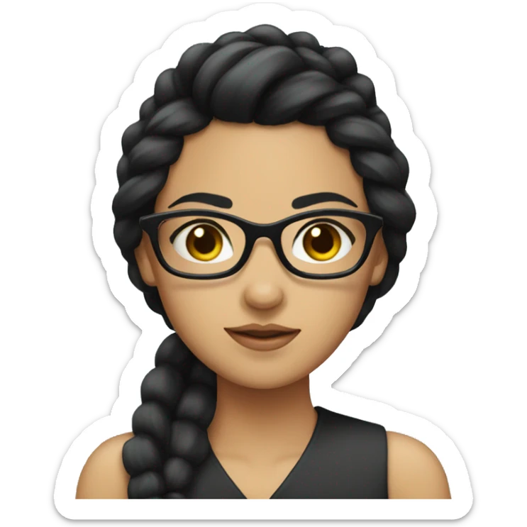 A girl with black hair tied up and wearing glasses sticker
