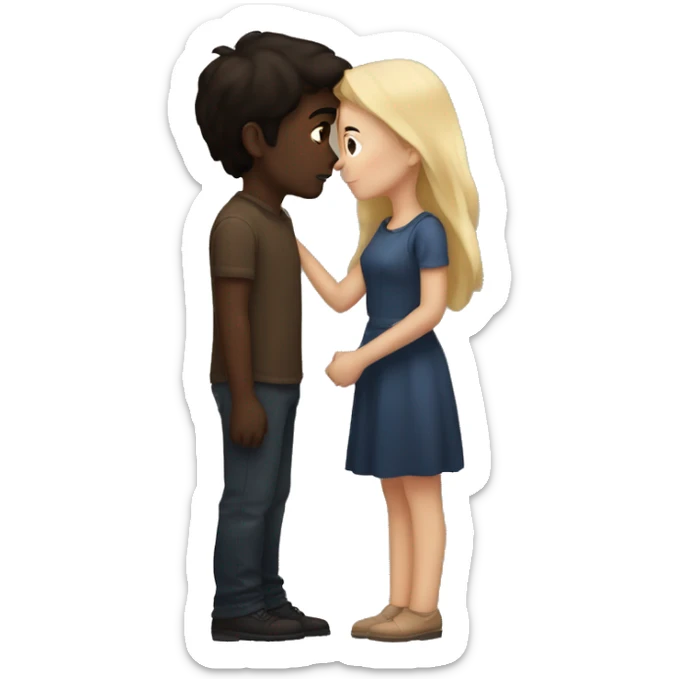 A couple in love kissing a dark brunette boy and a brunette girl and they are both pale sticker