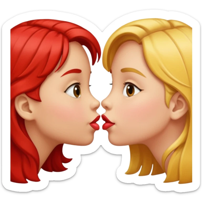 two 5 year old gals about to kiss on the lips, lips extremely close but not touching sticker
