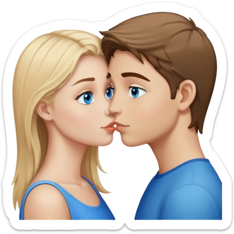 a a straight haired blonde, blue eyed girl kissing with a brown haired blue eyed boy sticker