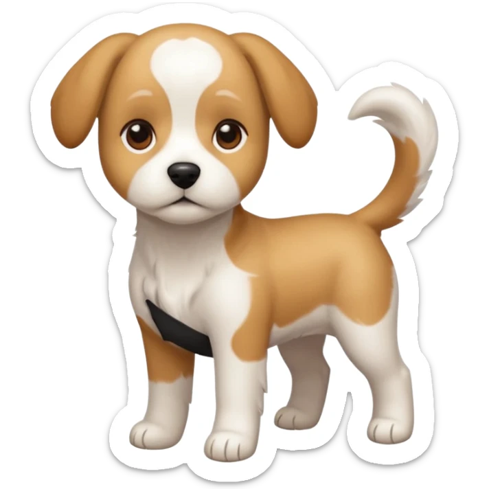 a full body white beagle x maltese x chi dog the size of a kelpie with light brown ears and a light brown patch on one eye sticker