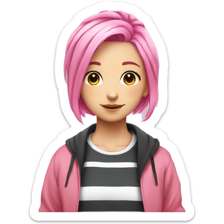 Anime girl- pink hair- striped shirt- tracksuit  sticker