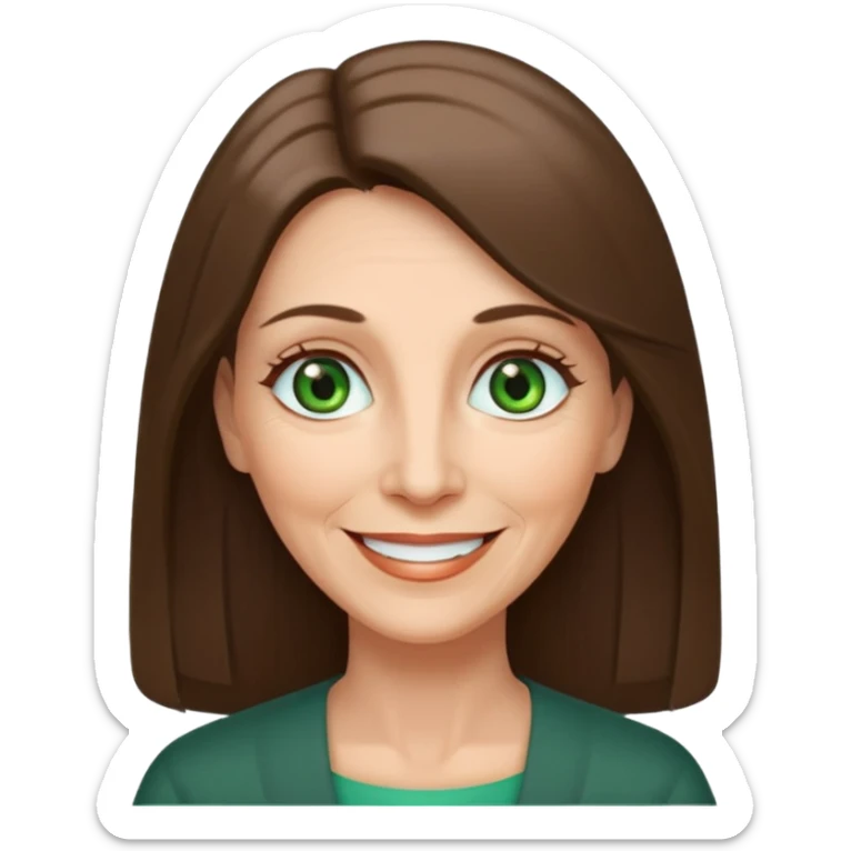 Pretty older woman with green eyes and long straight Ash-brown hair and long face  sticker