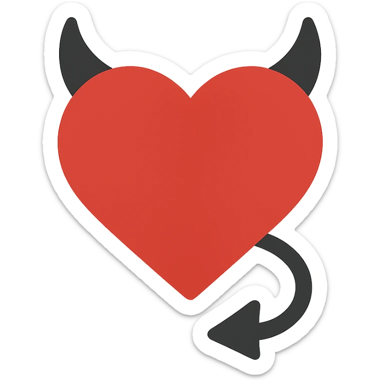 minimalist devil heart icon, flat red and black colors sticker