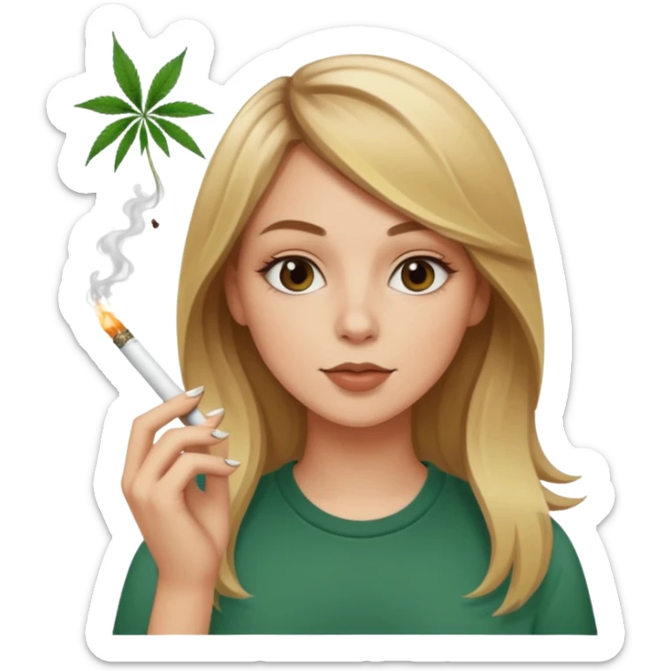 white girl with brown to blonde ombré hair smoking a marijuana cigarette sticker