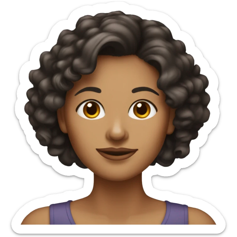 40 years old woman with dark brown hair ,slidly curly and a yorkie  sticker