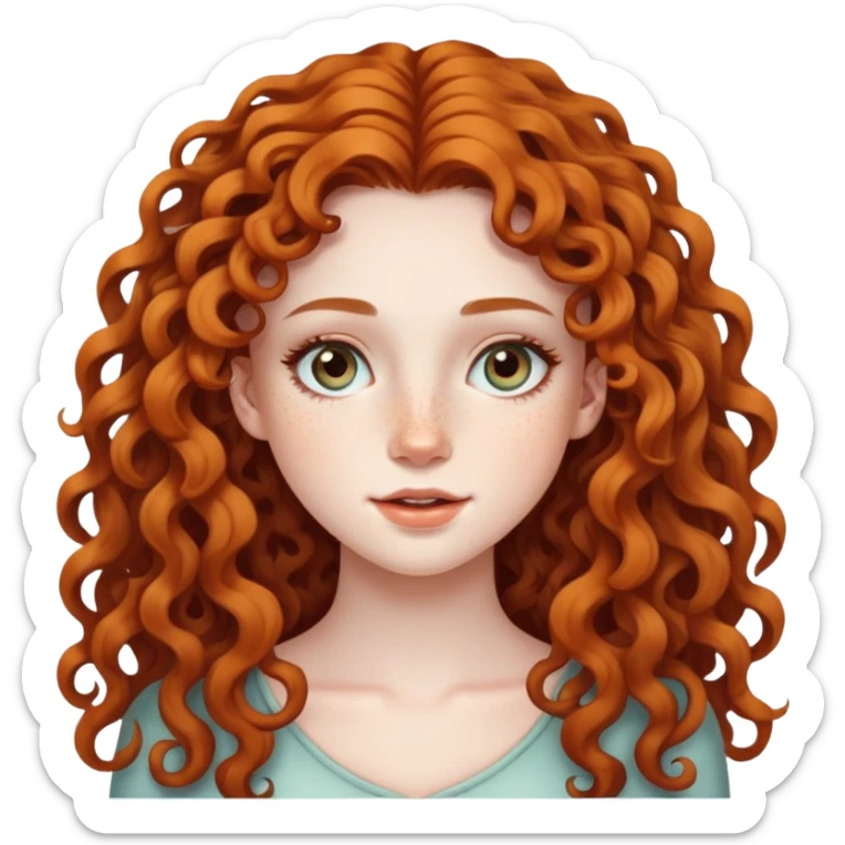 Attractive girl with extremely long curly hair and many freckles on her face sticker