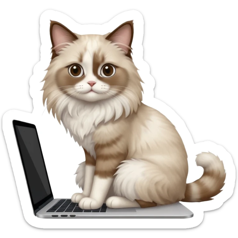 Cute ragdoll cat on a laptop. Should sit on top of the laptop, cat is way bigger than the laptop. Could walk on the laptop or sit. I liked the first one but remove the blue on the cat sticker