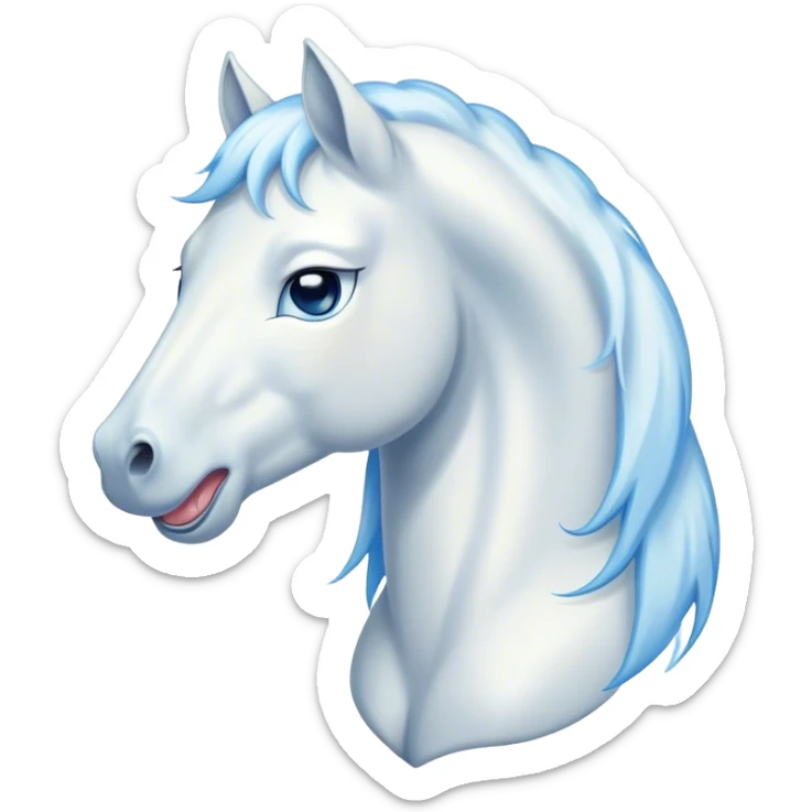 Cinematic Cute Yawning White Horse Portrait Emoji, Head tilted slightly with a dramatic, wide-open yawn, revealing a soft white fur with a subtle shimmer, floppy ears slightly drooping, round blue eyes barely open in drowsy contentment, Simplified yet irresistibly adorable features, highly detailed, glowing with a soft, cozy glow, high shine, relaxed yet expressive, stylized with a touch of whimsy, bright and endearing, soft glowing outline, capturing the essence of a sleepy yet affectionate horse, so drowsy it feels like it could stretch out of the screen and curl up for a nap! sticker