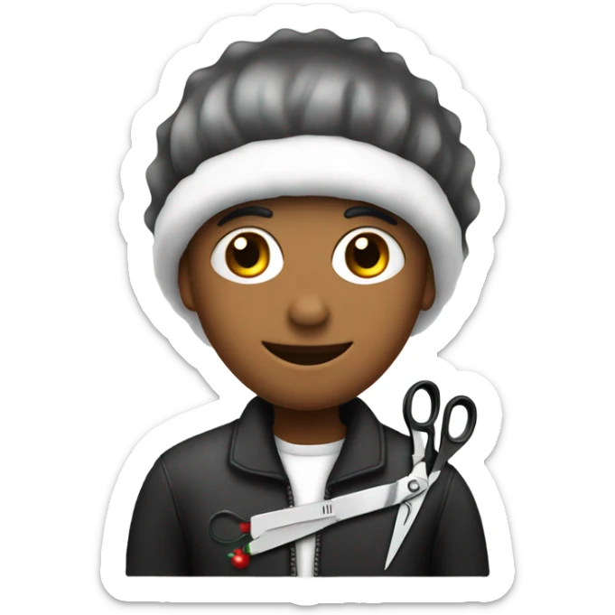 Hairstylist with a Santa hat on and a pair of scissors sticker