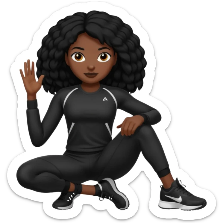 Femme noire avec cheveux noir et qui fait du sport en tenue noire.  sticker