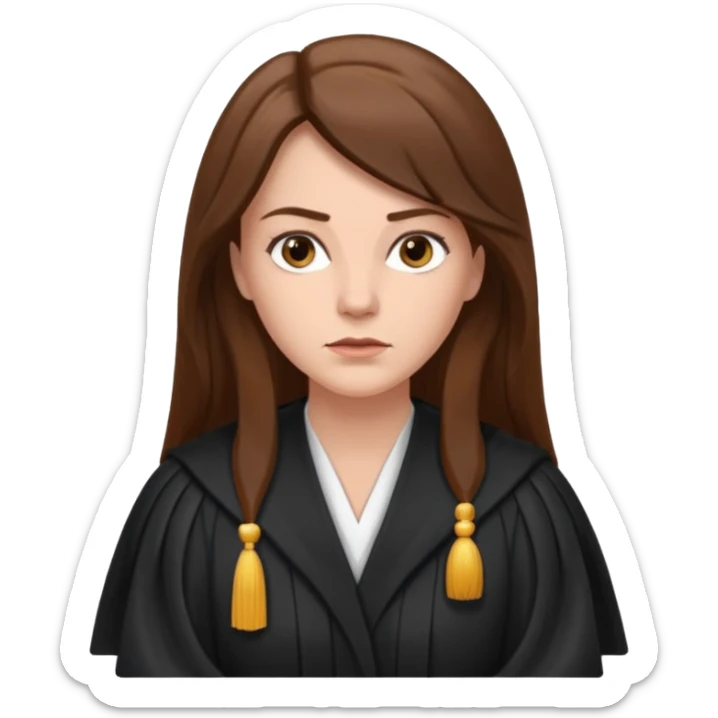 white-women-with-long-brown-hair-lawyer-in-lawyer’s-robe. sticker