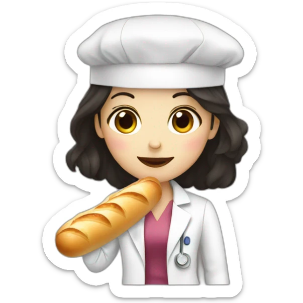 dark hair doctor girl eating french baguette sticker