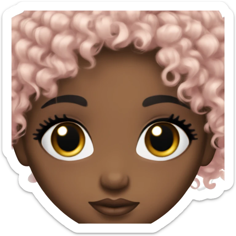 brown doll eyes, black short curly hair, feminine, pink, black girl angelic beauty sticker