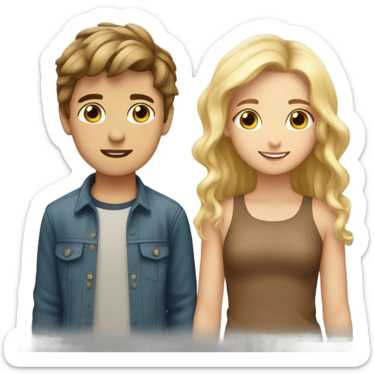 Boy with brown hair and  a girl with blonde hair love eachother very much sticker
