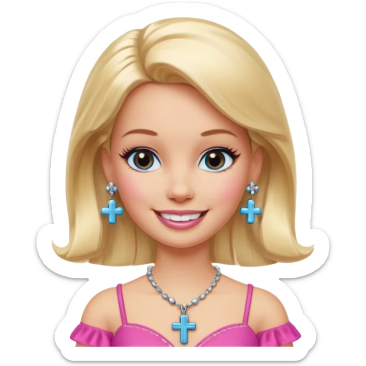 Barbie emoji with earrings and nose piercings and a cross necklace  sticker