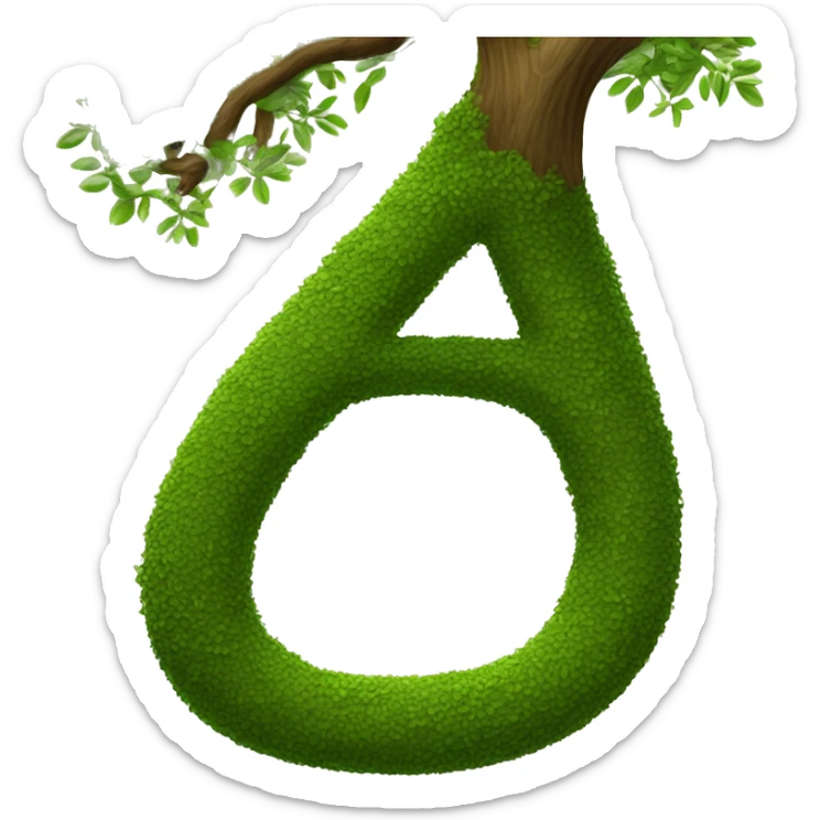 The letter "A" is formed by the curved branch of a tree in the foreground. sticker