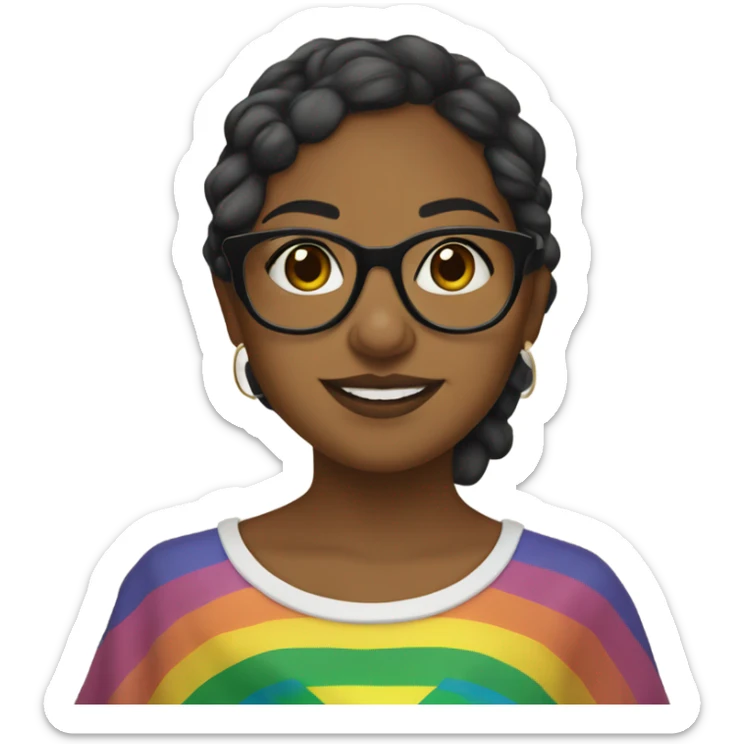 Brown girl with glasses and septum with the lgtb flag sticker