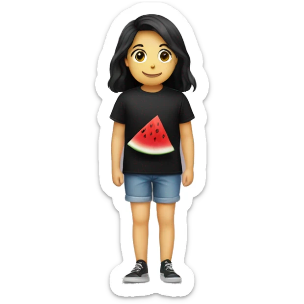 Black Tshirt with an small image of one slice of watermelon in the centre of the Tshirt sticker